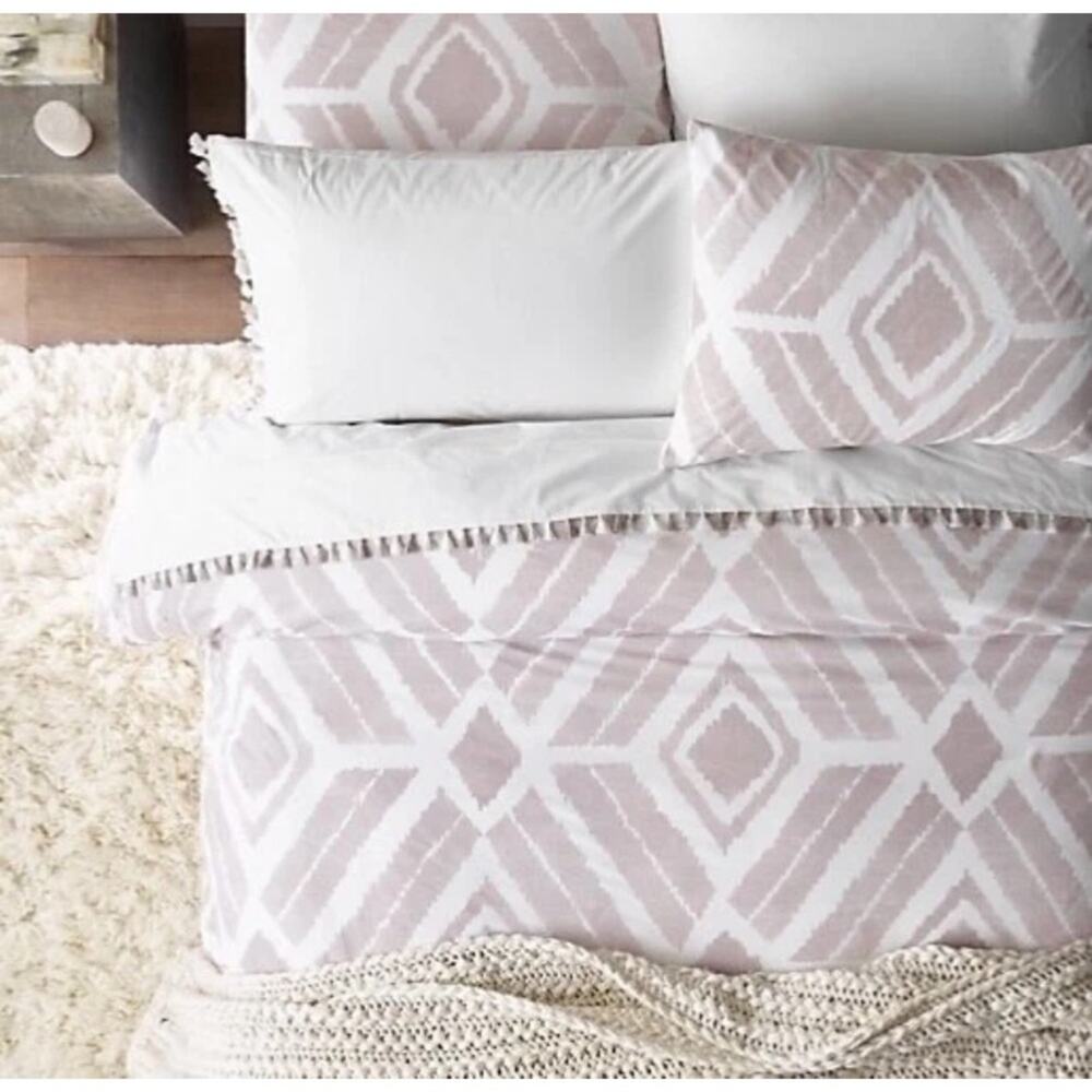 Restoration Hardware Nia Diamond Cotton Linen Twin Duvet Cover Vintage Violet